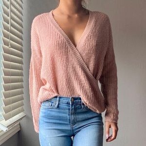 Oversized Pink V-Neck Sweater